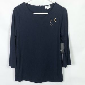 Crown & Ivy navy blue shirt NWT top embellished women’s size xsmall